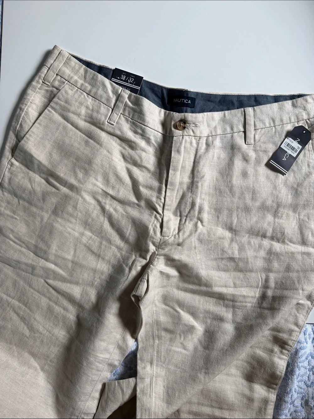 Nautica Men's Light Beige Chinos - Casual Linen-Blend